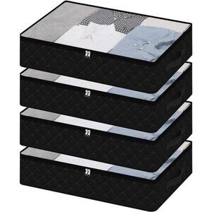 4 Pack Black Underbed Storage Bags with Clear Window and 2 Reinforced Handles
